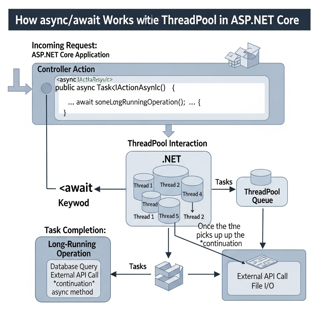 How asyncawait Works with the ThreadPool in ASP.NET Core